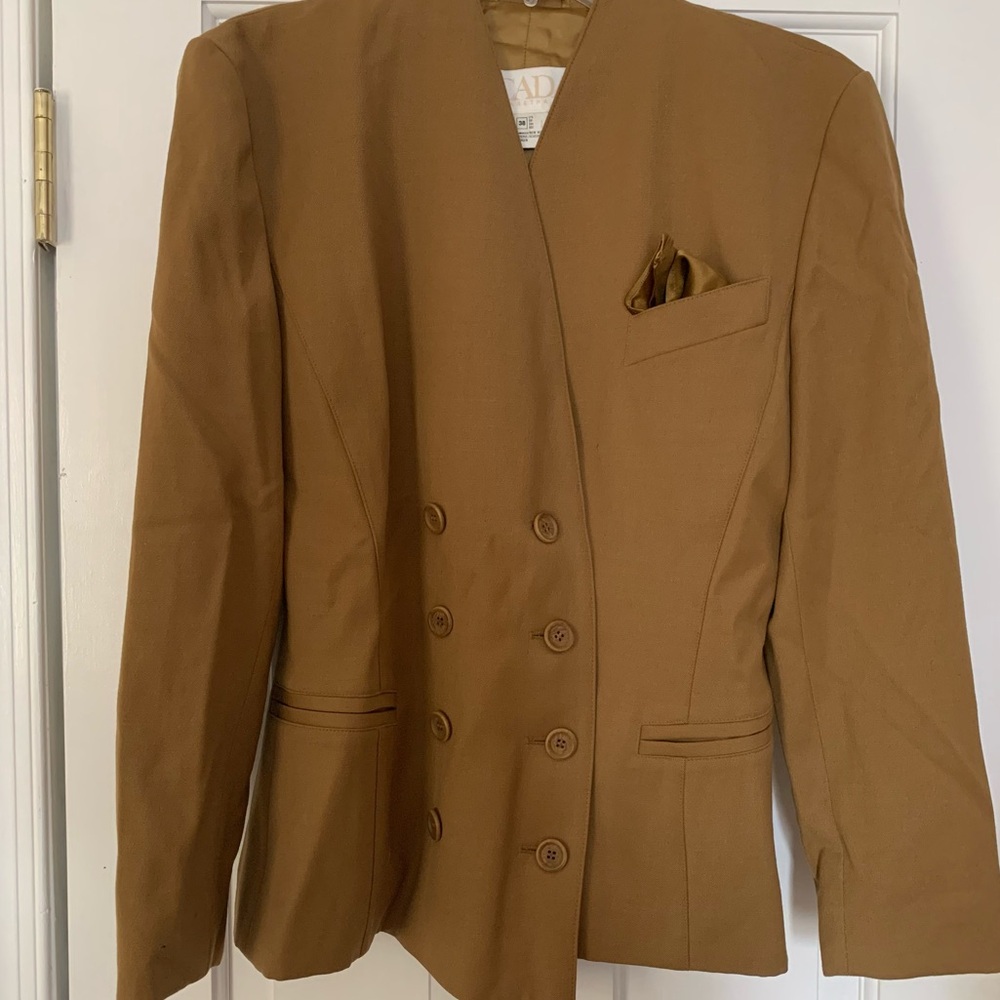 Escada Vintage Wool Double Breasted Blazer with Pocket Square
